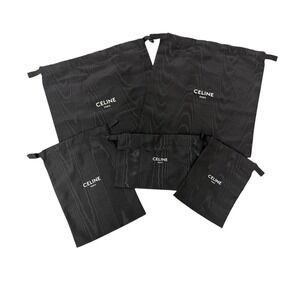 CELINE PARIS Black Jacquard‎ Drawstring Pouches Set of 5 Dust Bags Luxury Travel
